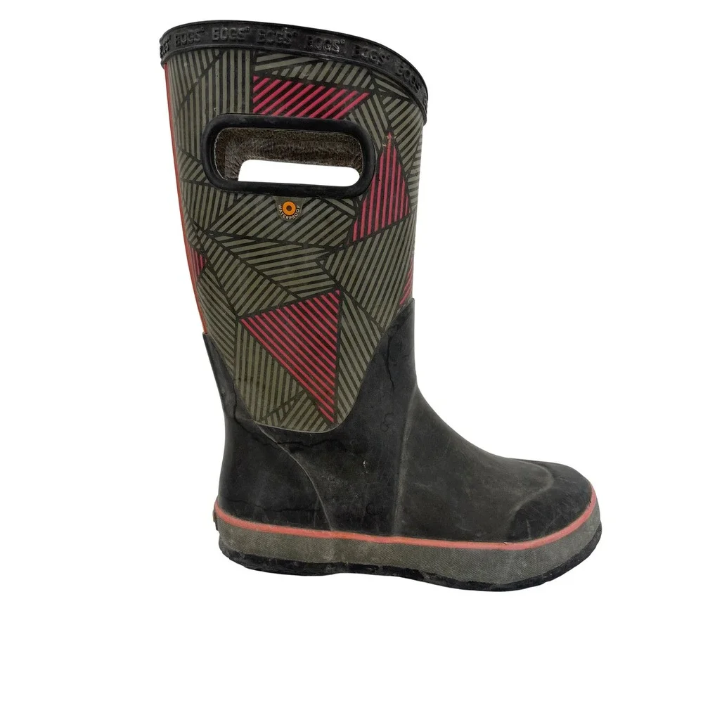 BOGS Youth Waterproof Rain Boots Geometric Print Size Youth 1 Green Khaki (EU31)